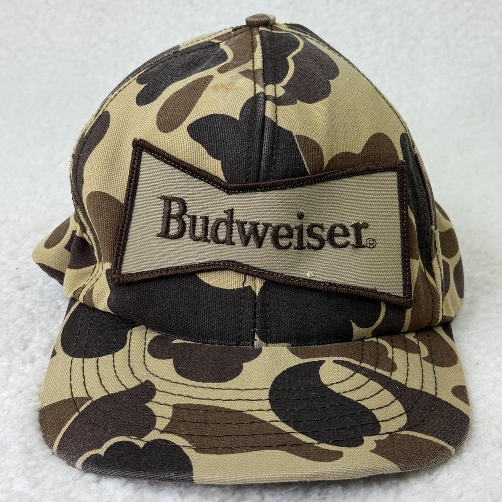 Stylemaster Budweiser Hat Cap Snap Back One Size Beige Camouflage Mens VINTAGE